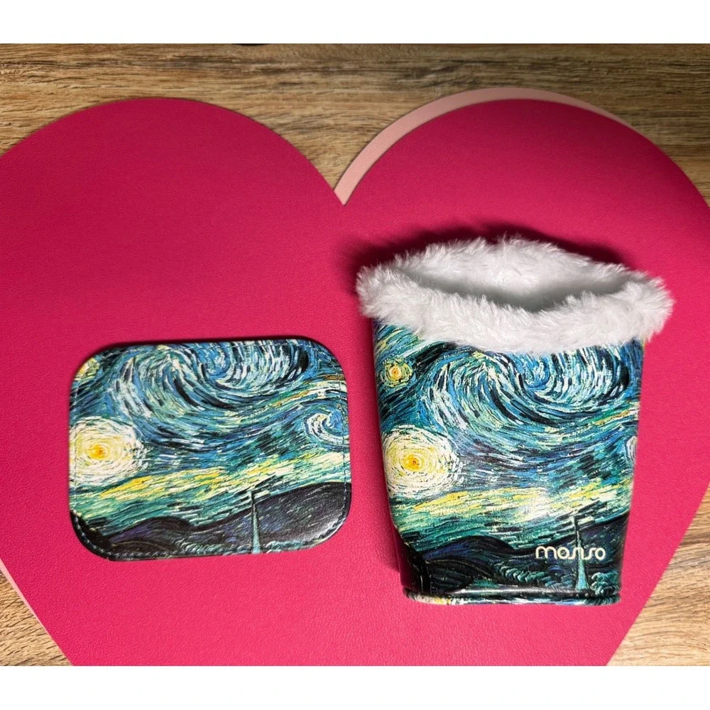 Starry Night Plush Lined Eyeglass Holder Stand PU Leather Glasses Case